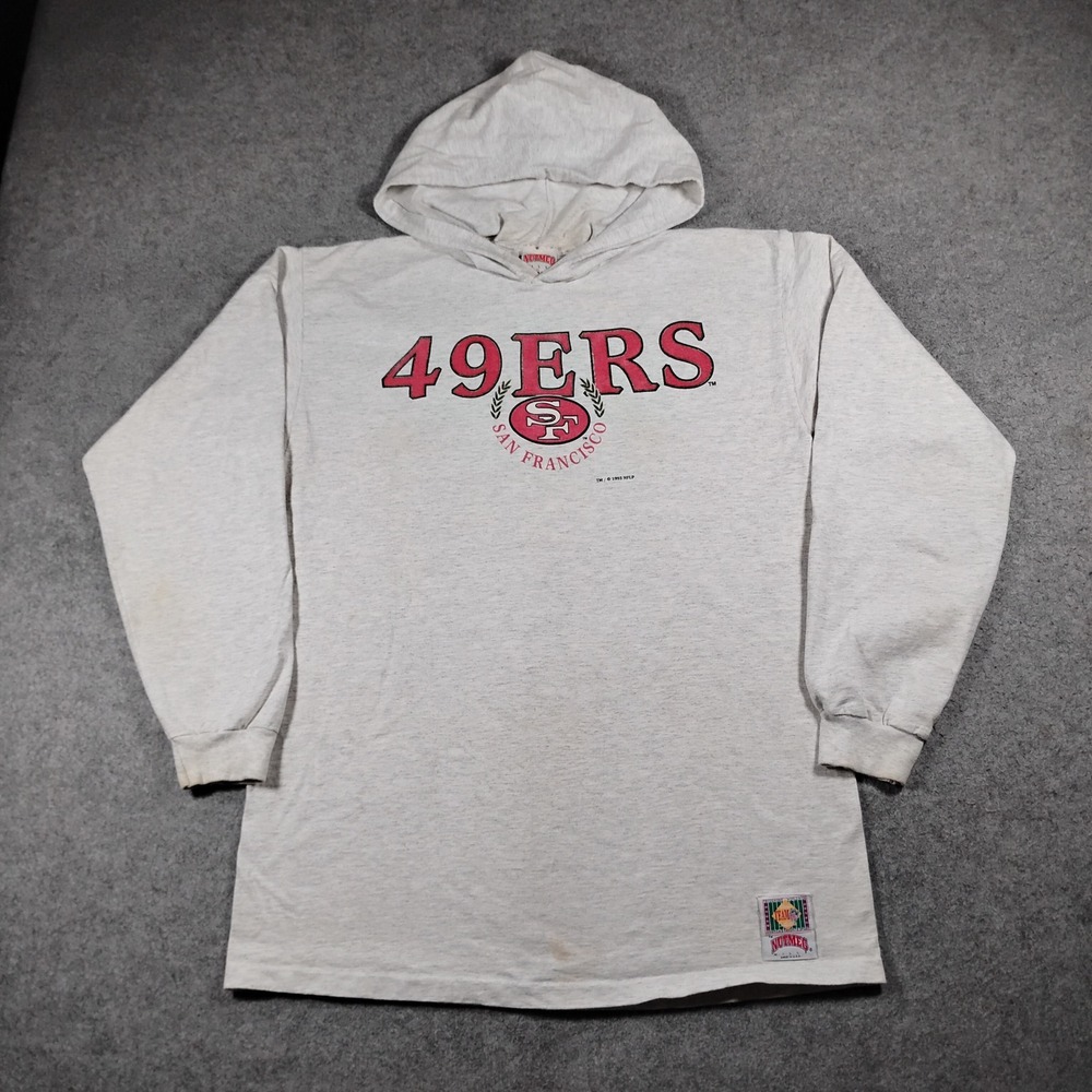 Vintage San Francisco 49ers Nutmeg Mills Unisex Gray Graphic Hoodie Size XL 90s
